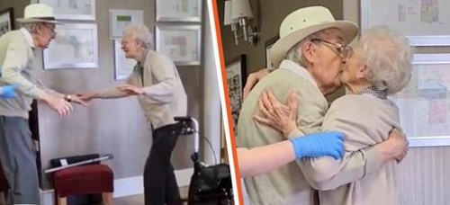 Un mari fait la surprise à sa femme en s'installant dans sa maison de retraite et l'embrasse enfin après des mois de séparation
